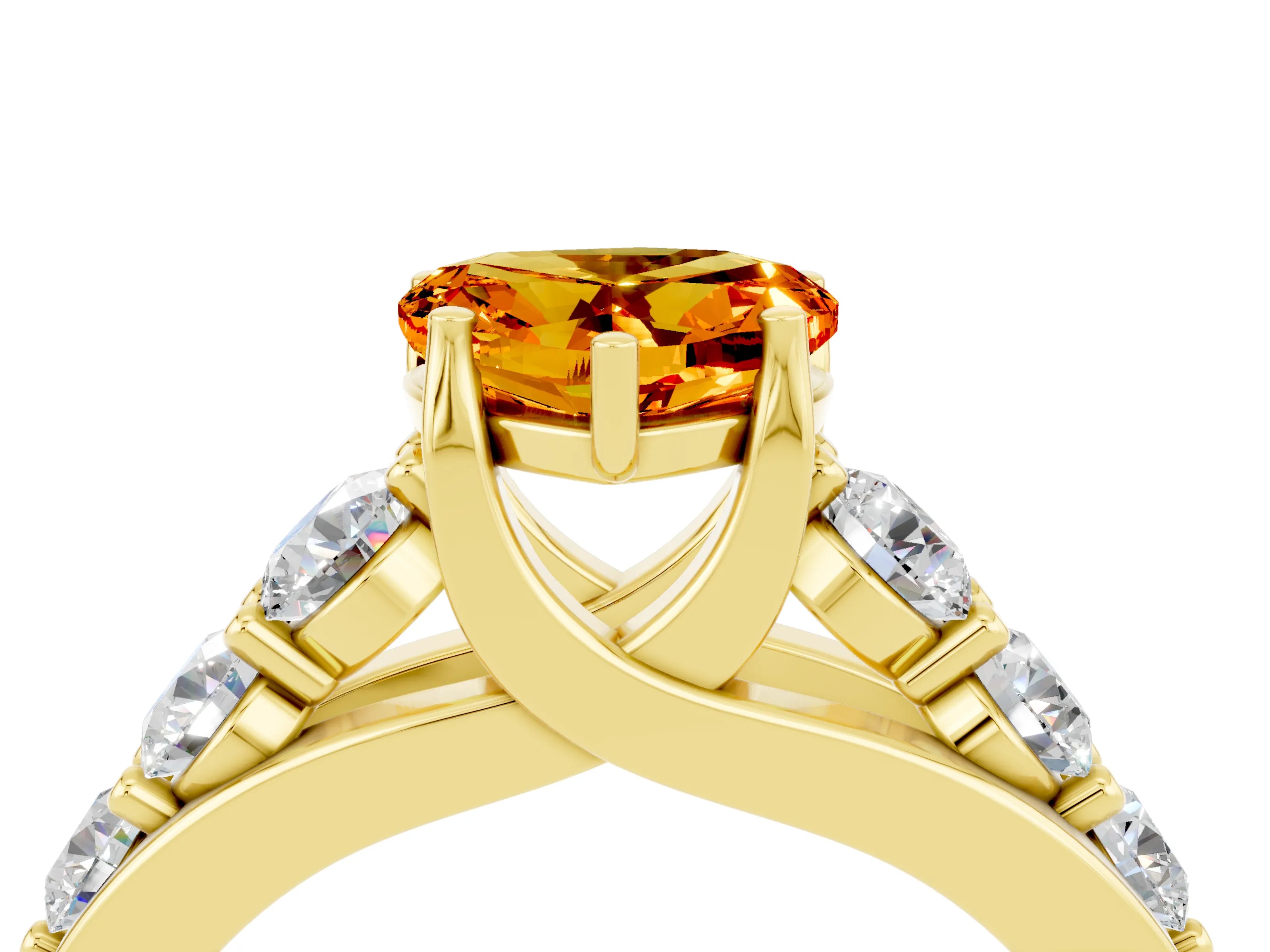 Yellow gold Heart Cut Citrine Engagement Ring with Pavé Band and Four-Prong Setting_4