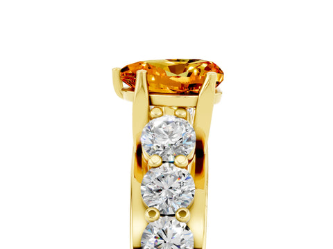 Yellow gold Heart Cut Citrine Engagement Ring with Pavé Band and Four-Prong Setting_5