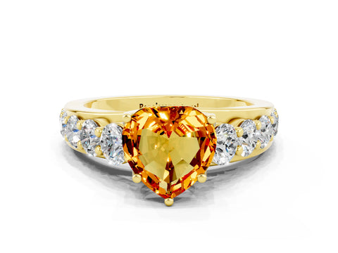 Yellow gold Heart Cut Citrine Engagement Ring with Pavé Band and Four-Prong Setting