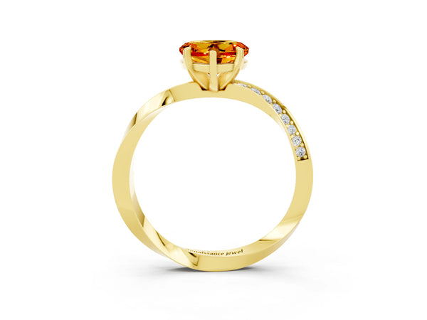 Yellow gold Heart Cut Citrine Engagement Ring with Side Stone Accents and Four-Prong Setting