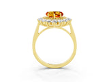 Yellow gold Heart Cut Citrine Floral Double Halo Engagement Ring with Prong Setting_87
