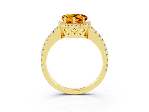 Yellow gold Heart Cut Citrine Halo Engagement Ring with Pavé Band and Prong Setting_15