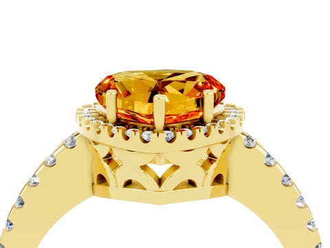 Yellow gold Heart Cut Citrine Halo Engagement Ring with Pavé Band and Prong Setting_16