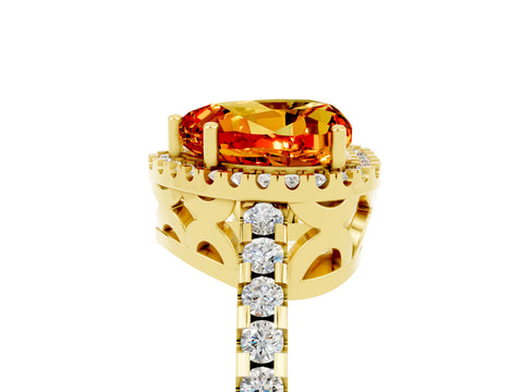 Yellow gold Heart Cut Citrine Halo Engagement Ring with Pavé Band and Prong Setting_17