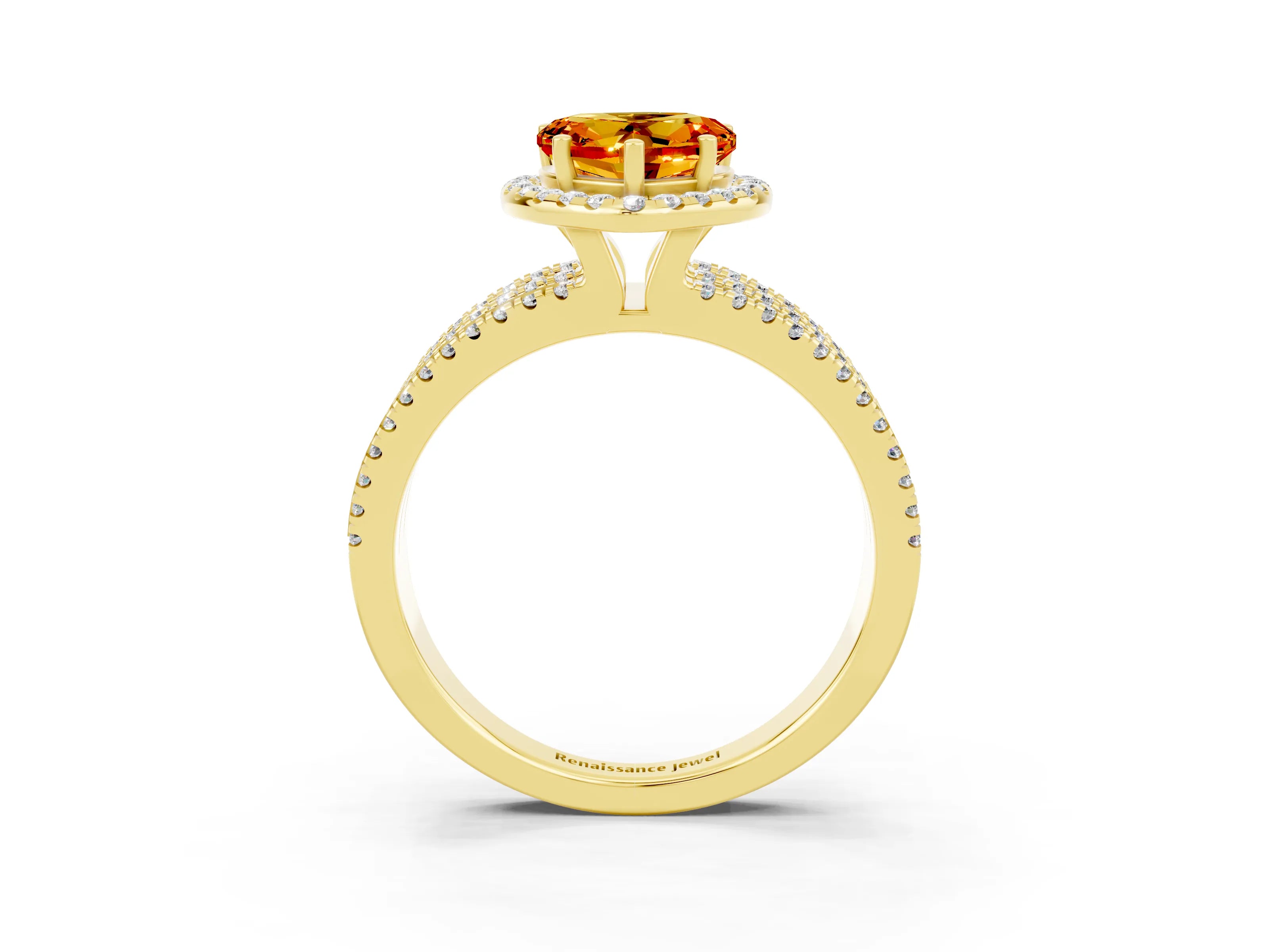 Yellow gold Heart Cut Citrine Halo Engagement Ring with Split Shank and Four-Prong Setting_3