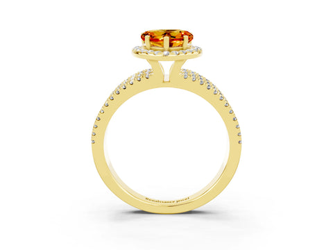 Yellow gold Heart Cut Citrine Halo Engagement Ring with Split Shank and Four-Prong Setting_3