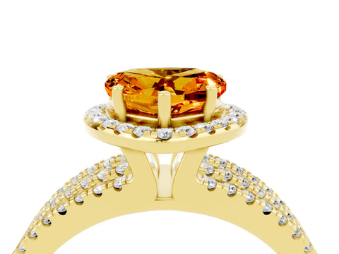 Yellow gold Heart Cut Citrine Halo Engagement Ring with Split Shank and Four-Prong Setting_4
