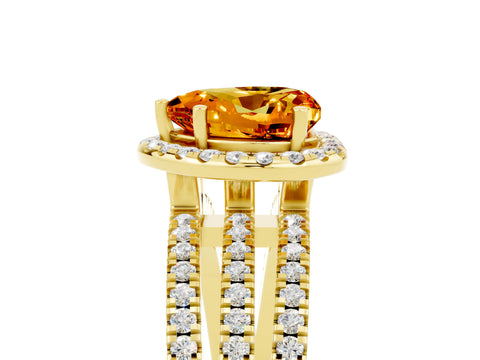 Yellow gold Heart Cut Citrine Halo Engagement Ring with Split Shank and Four-Prong Setting_5