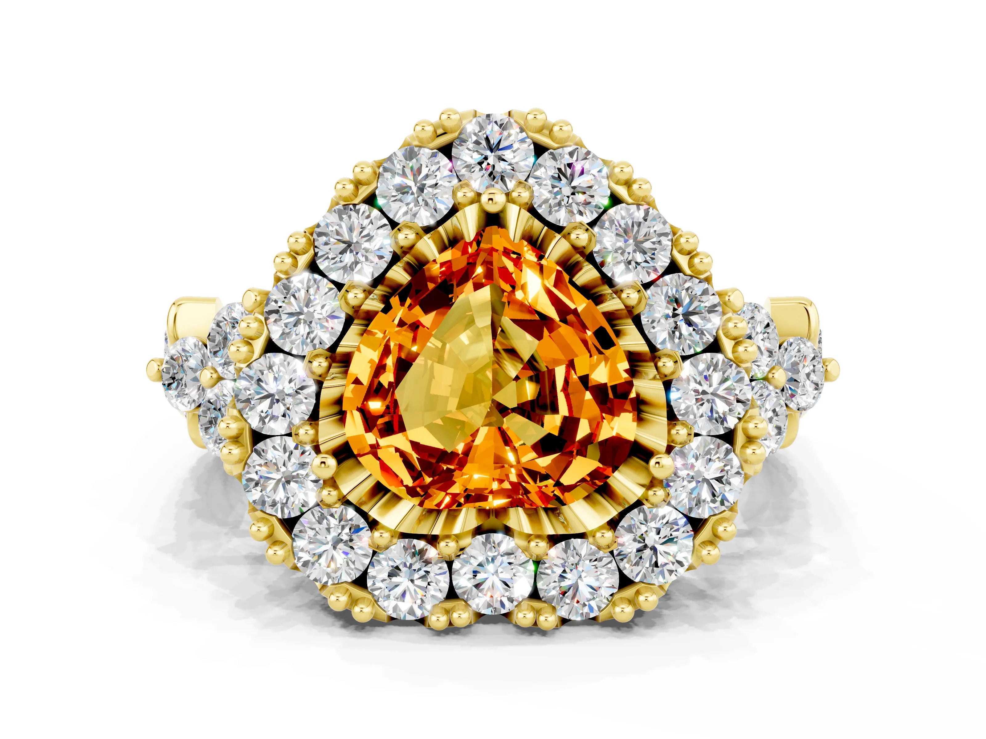 Yellow gold Heart Cut Citrine Halo Ring with Pavé Band and Four-Prong Setting_12