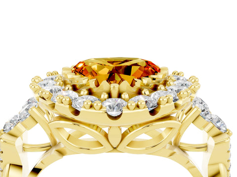 Yellow gold Heart Cut Citrine Halo Ring with Pavé Band and Four-Prong Setting_16