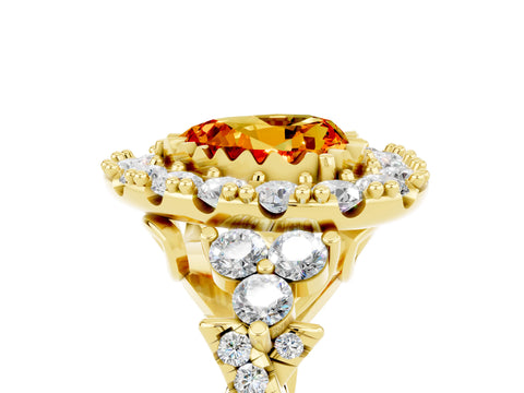 Yellow gold Heart Cut Citrine Halo Ring with Pavé Band and Four-Prong Setting_17
