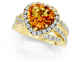 Yellow gold Heart Cut Citrine Halo Ring with Round Split Shank and Prong Setting_49