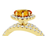 Yellow gold Heart Cut Citrine Halo Ring with Round Split Shank and Prong Setting_52