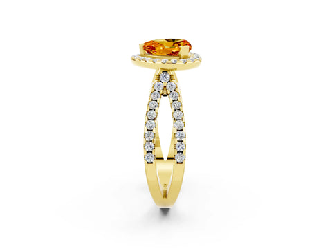 Yellow gold Heart Cut Citrine Halo Ring with Split Shank Pavé Band and Prong Setting_2