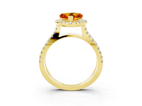 Yellow gold Heart Cut Citrine Halo Ring with Split Shank Pavé Band and Prong Setting_3