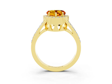 Yellow gold Heart Cut Citrine Halo Ring with Split Shank U-Prong Band and Four-Prong Setting_3