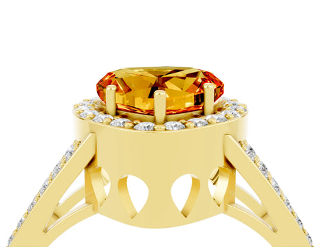Yellow gold Heart Cut Citrine Halo Ring with Split Shank U-Prong Band and Four-Prong Setting_4