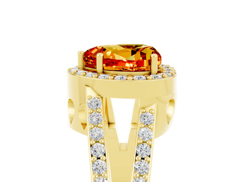 Yellow gold Heart Cut Citrine Halo Ring with Split Shank U-Prong Band and Four-Prong Setting_5