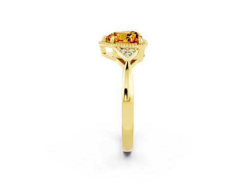 Yellow gold Heart Cut Citrine Halo Ring with Tapered Band and Four-Prong Setting_2