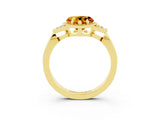 Yellow gold Heart Cut Citrine Halo Ring with Tapered Band and Four-Prong Setting_3