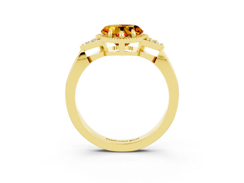Yellow gold Heart Cut Citrine Halo Ring with Tapered Band and Four-Prong Setting_3