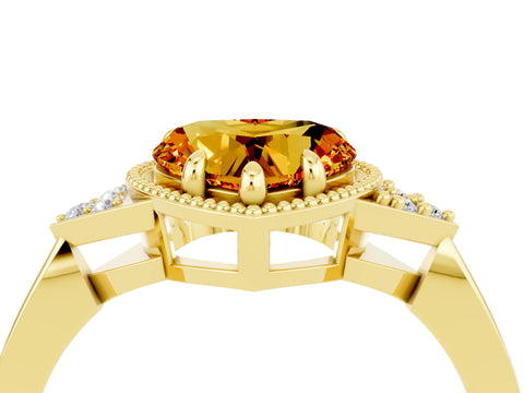 Yellow gold Heart Cut Citrine Halo Ring with Tapered Band and Four-Prong Setting_4