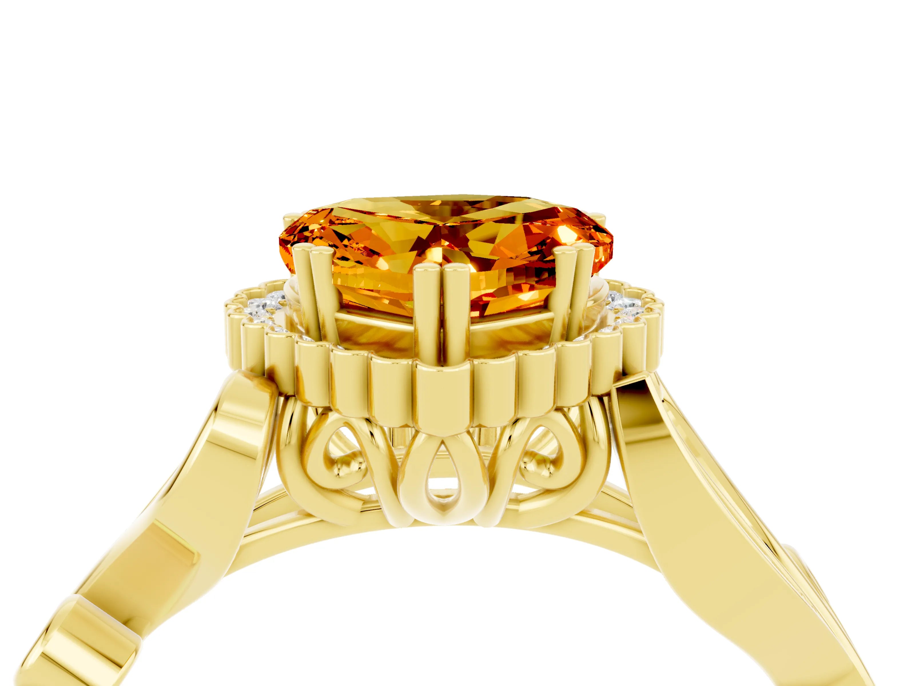 Yellow gold Heart Cut Citrine Halo Ring with Vintage Split Shank and Four-Prong Setting_4