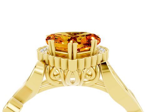 Yellow gold Heart Cut Citrine Halo Ring with Vintage Split Shank and Four-Prong Setting_4