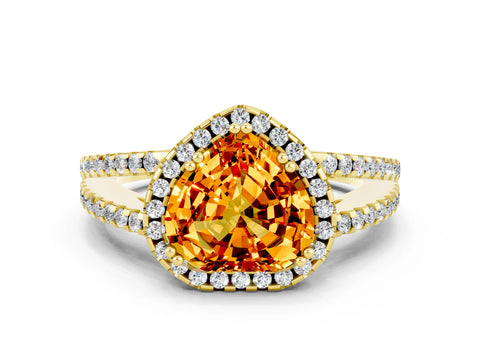 Yellow gold Heart Cut Citrine Halo Split Shank Engagement Ring_12