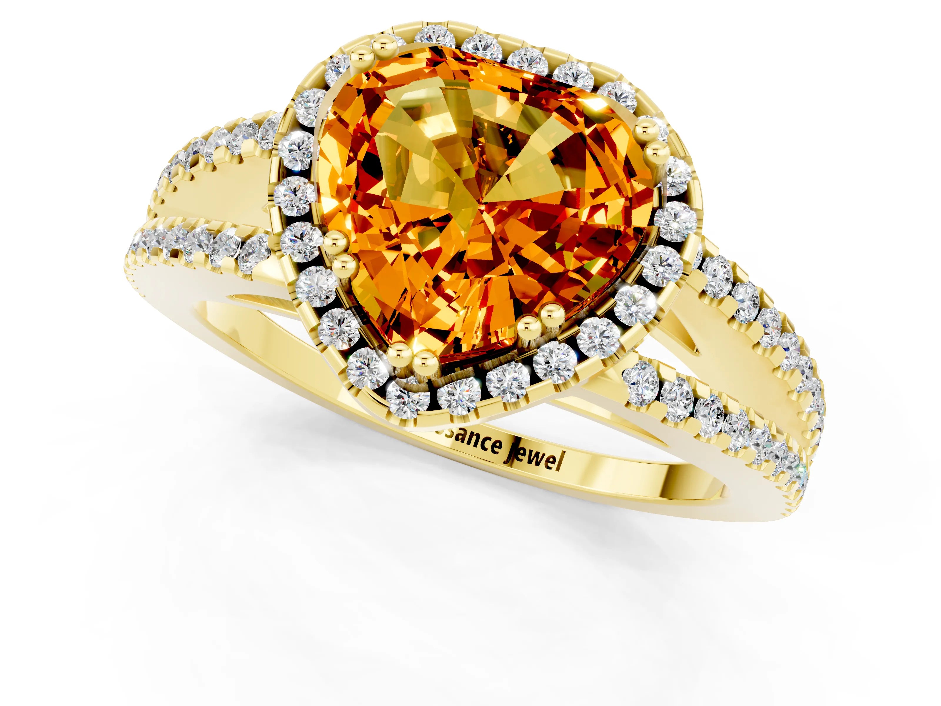 Yellow gold Heart Cut Citrine Halo Split Shank Engagement Ring_13