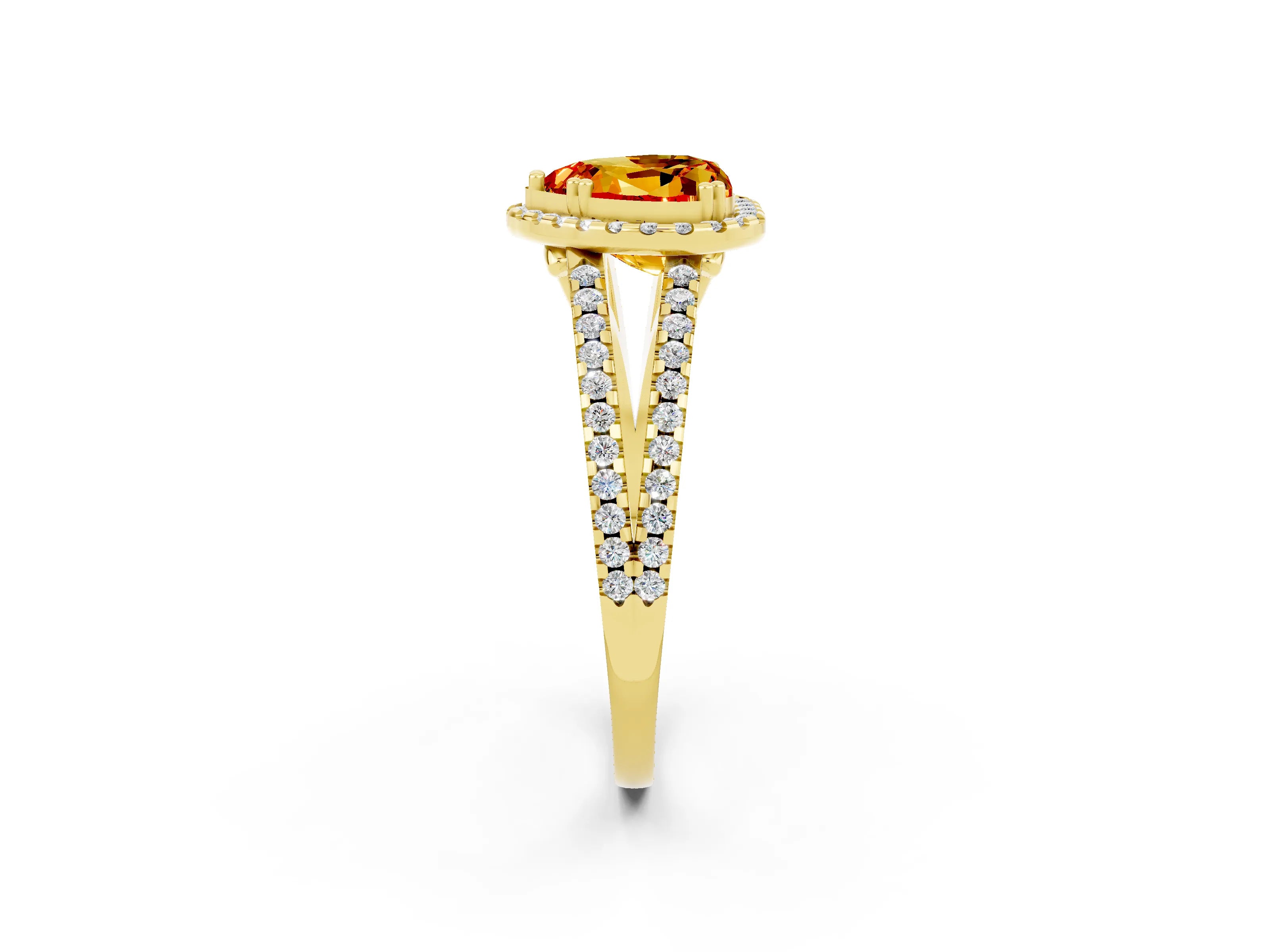 Yellow gold Heart Cut Citrine Halo Split Shank Engagement Ring_14