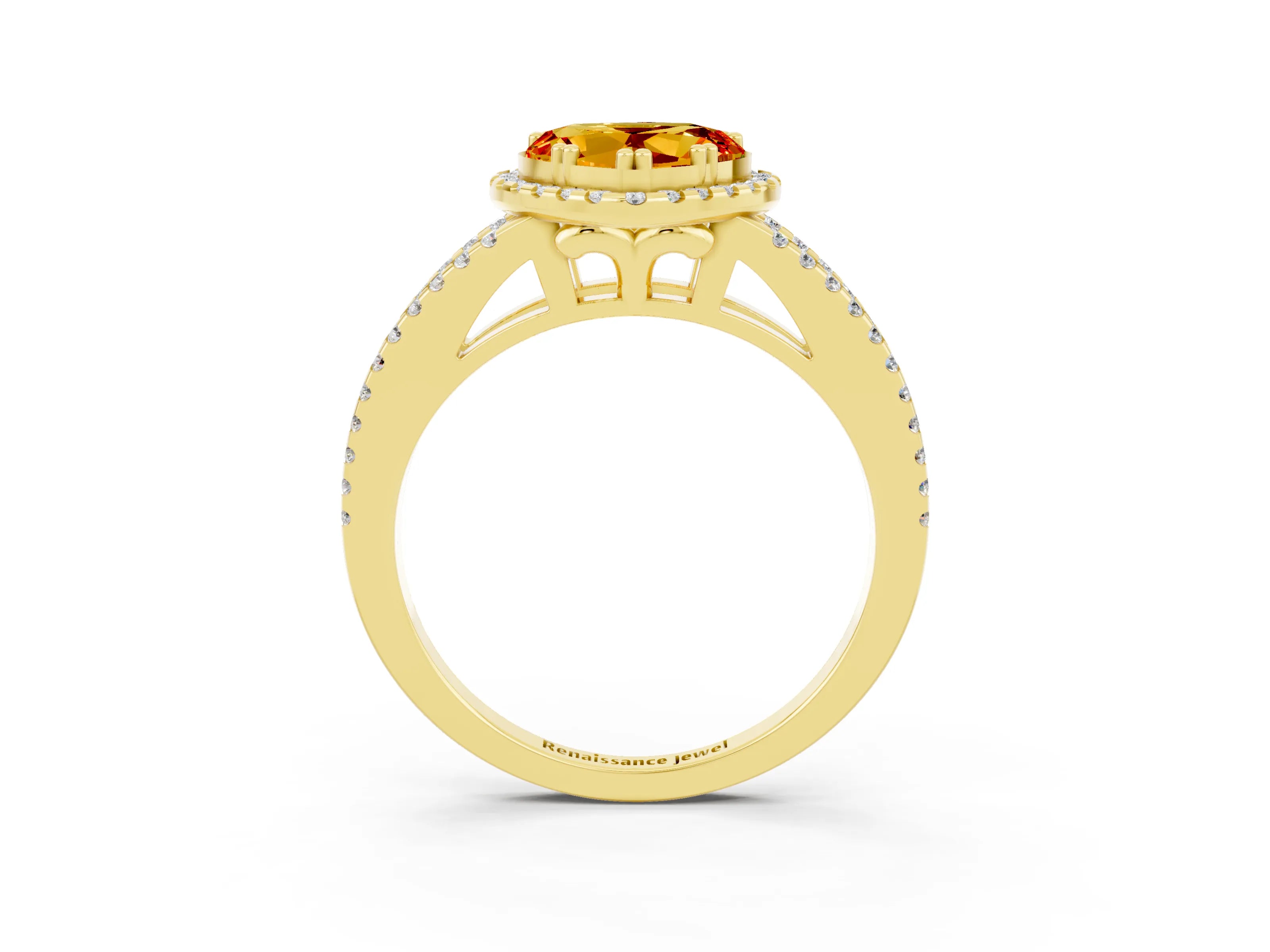 Yellow gold Heart Cut Citrine Halo Split Shank Engagement Ring_15