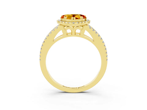 Yellow gold Heart Cut Citrine Halo Split Shank Engagement Ring_15