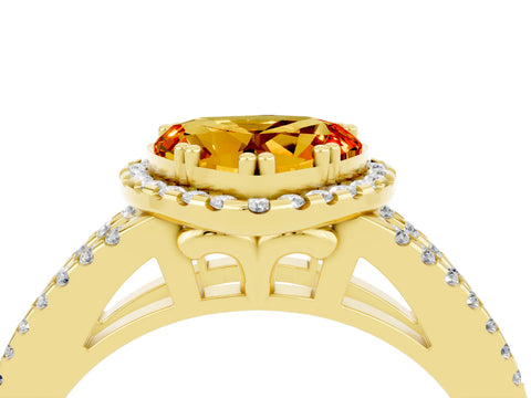 Yellow gold Heart Cut Citrine Halo Split Shank Engagement Ring_16