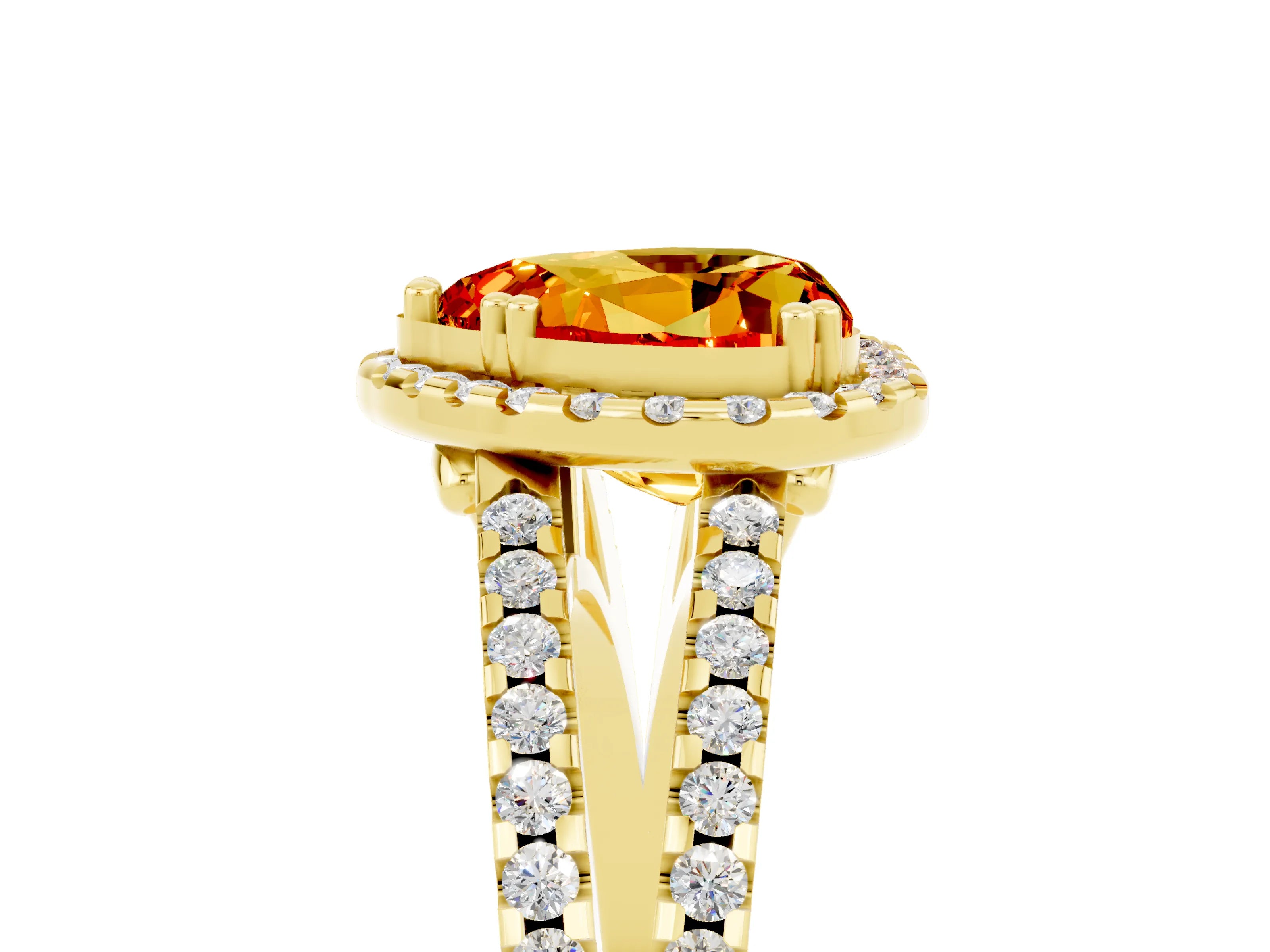 Yellow gold Heart Cut Citrine Halo Split Shank Engagement Ring_17