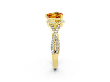 Yellow gold Heart Cut Citrine Halo Twist Band Solitaire Prong Setting Ring_2