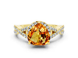Yellow gold Heart Cut Citrine  Halo Twist Band Solitaire Prong Setting Ring_24