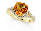 Yellow gold Heart Cut Citrine  Halo Twist Band Solitaire Prong Setting Ring_25