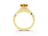 Yellow gold Heart Cut Citrine  Halo Twist Band Solitaire Prong Setting Ring_27