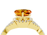 Yellow gold Heart Cut Citrine  Halo Twist Band Solitaire Prong Setting Ring_28
