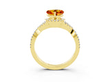 Yellow gold Heart Cut Citrine Halo Twist Band Solitaire Prong Setting Ring_3