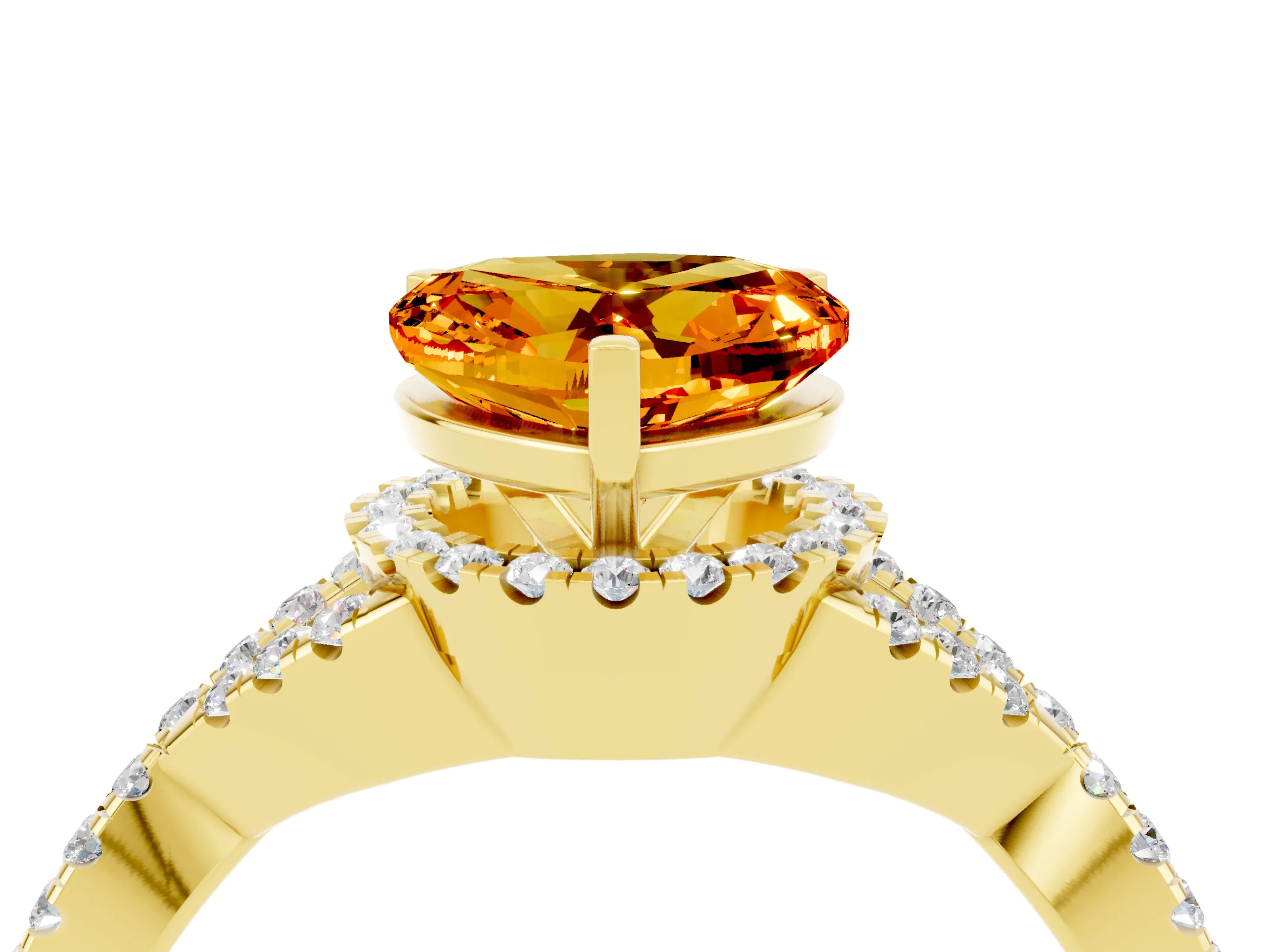 Yellow gold Heart Cut Citrine Halo Twist Band Solitaire Prong Setting Ring_4
