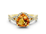Yellow gold Heart Cut Citrine  Halo Twist Band Solitaire Prong Setting Ring_42