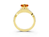 Yellow gold Heart Cut Citrine  Halo Twist Band Solitaire Prong Setting Ring_45