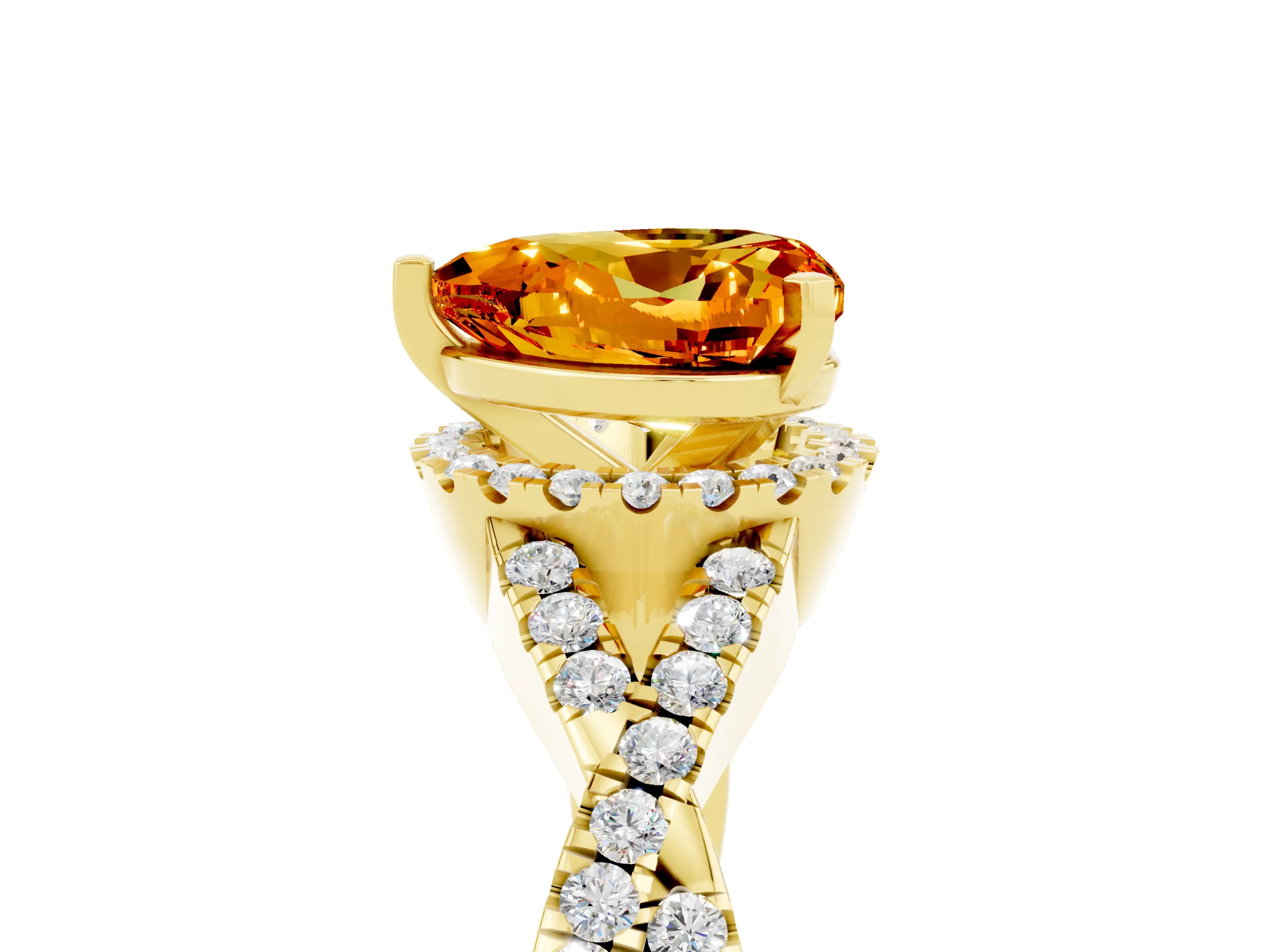 Yellow gold Heart Cut Citrine Halo Twist Band Solitaire Prong Setting Ring_5