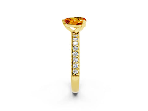 Yellow gold Heart Cut Citrine Milgrain Pavé Engagement Ring with Four-Prong Setting_14