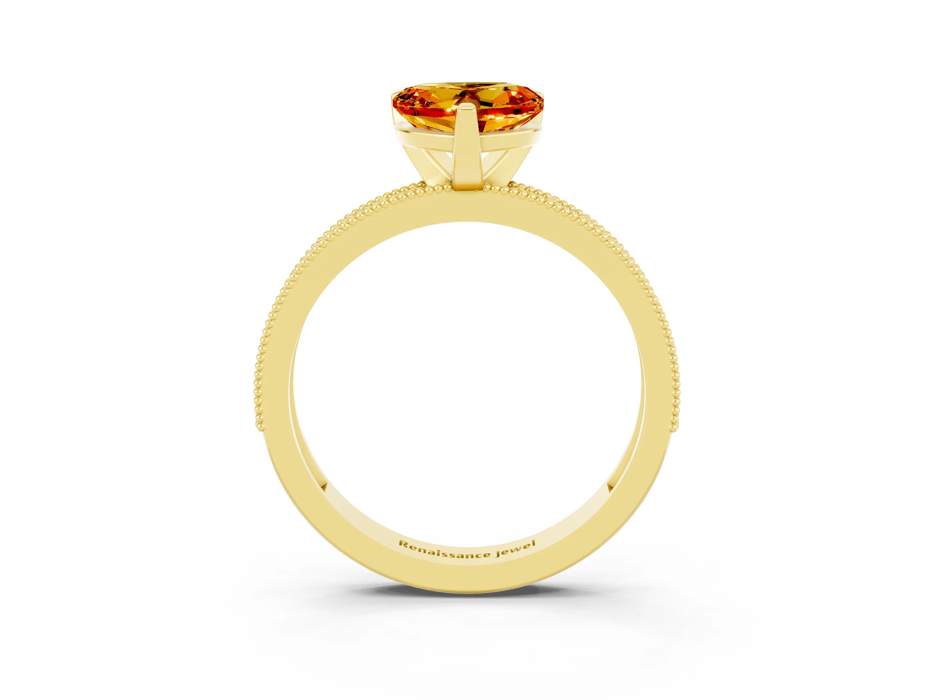 Yellow gold Heart Cut Citrine Milgrain Pavé Engagement Ring with Four-Prong Setting_15