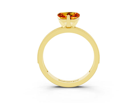 Yellow gold Heart Cut Citrine Milgrain Pavé Engagement Ring with Four-Prong Setting_15
