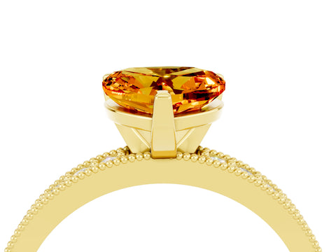 Yellow gold Heart Cut Citrine Milgrain Pavé Engagement Ring with Four-Prong Setting_16