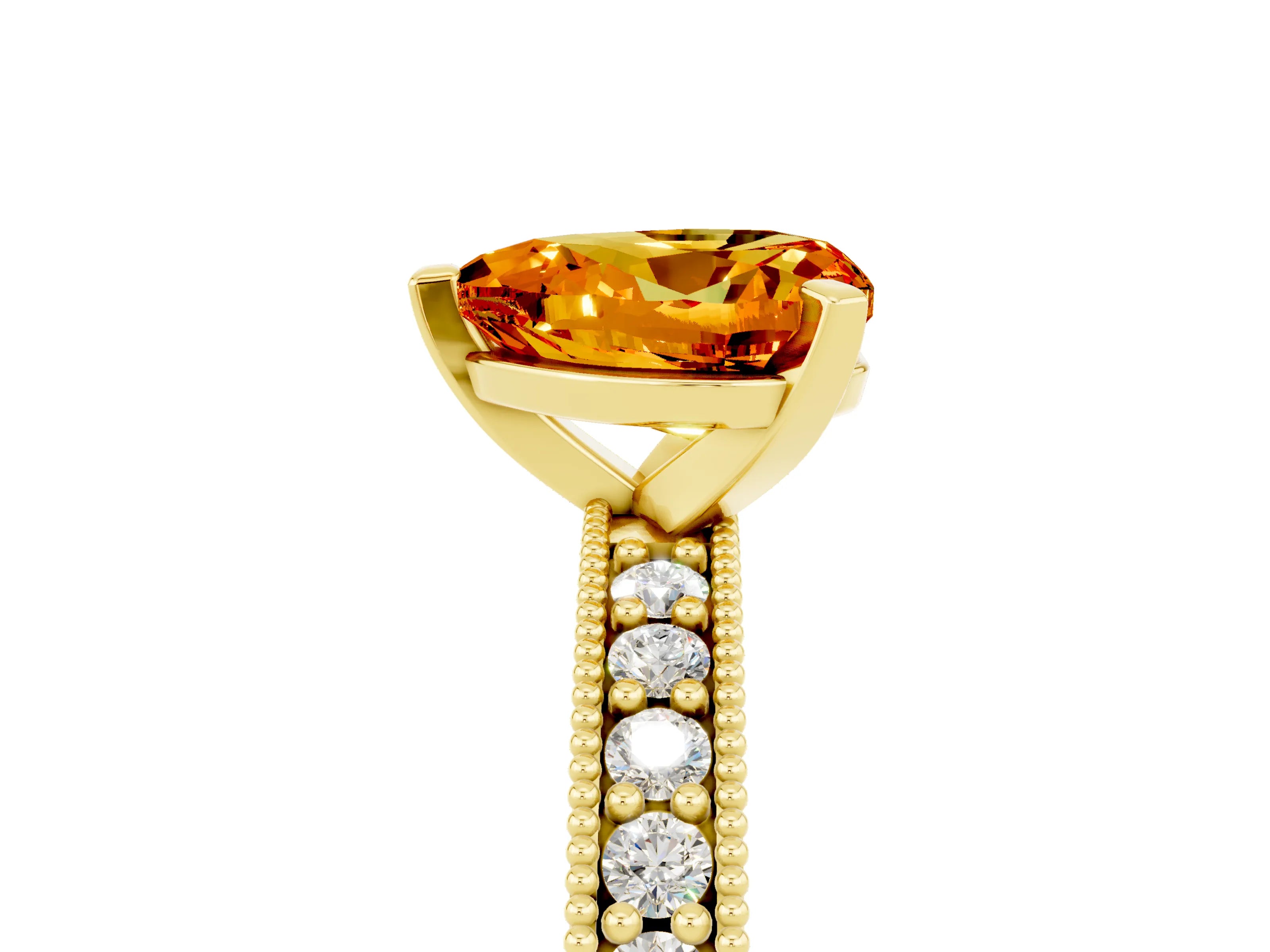 Yellow gold Heart Cut Citrine Milgrain Pavé Engagement Ring with Four-Prong Setting_17